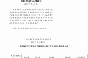 山西煤矿安全监察局晋城监察分局行政处罚决定信息公示公告（2020）第125号（2020年11月23日）