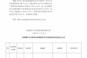 山西煤矿安全监察局晋城监察分局行政处罚决定信息公示公告（2020）第128号（2020年11月26日）